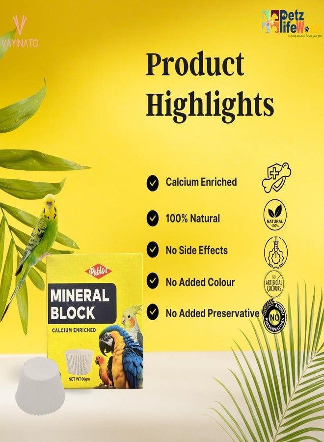 VAYINATO (Pack of 5) Pablo's Mineral Block - 100% Natural Calcium-Enriched Bird Supplement, 60g, No Added Colors or Preservatives, Made with Oyster Shells & Cuttlebone, Formulated in Austria (5) - Image 4